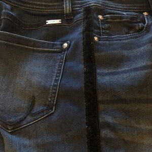 INC Denim Skinny Leg Regular Fit High Rise Jeans-black velvet stripe-Size 6